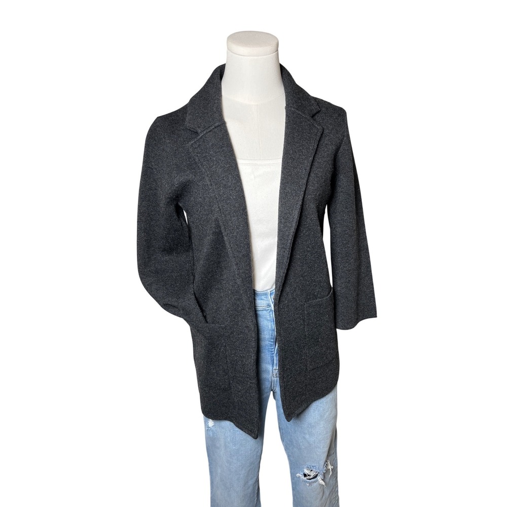 Knit Sweater Blazer Grey Open‎ Front Wool Blend J Crew Women Preppy Minimal XXS